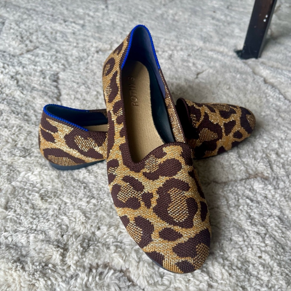 Rothy's Lounge Loafer Women's Flats Metallic Cat Animal Print Sz 7 NWOT Leopard